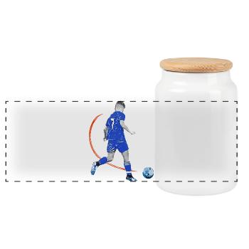 Soccer player with ball - Panoramic Cookie Jar with Wooden Lid - white - Front