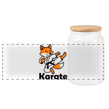 Karaté Renard - Boîte à biscuits avec couvercle en bois - blanc - Devant