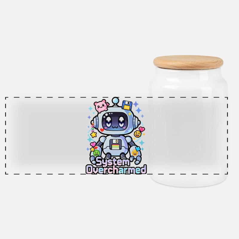 🤖 - System Overcharmed – Roboter mit digitalen Charms - Panorama Keksdose mit Holzdeckel - Weiß