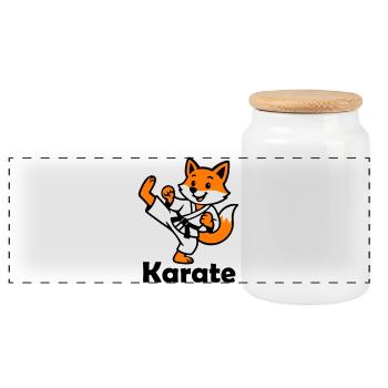 Karaté Renard - Boîte à biscuits avec couvercle en bois - blanc - Devant