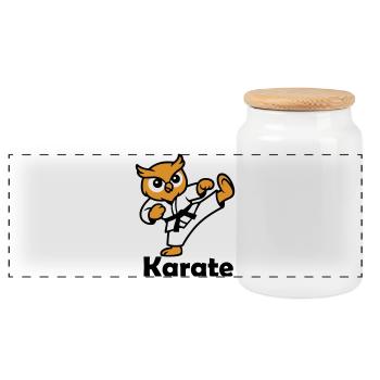 Hibou de karaté - Boîte à biscuits avec couvercle en bois - blanc - Devant