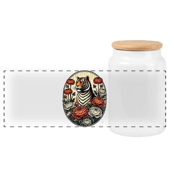 Tiger und Pfingstrosen Vintage Illustration - Panorama Keksdose mit Holzdeckel - Weiß - Vorne
