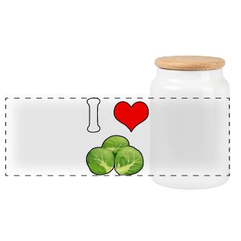 I love Brussels sprouts - Panoramic Cookie Jar with Wooden Lid - white - Front