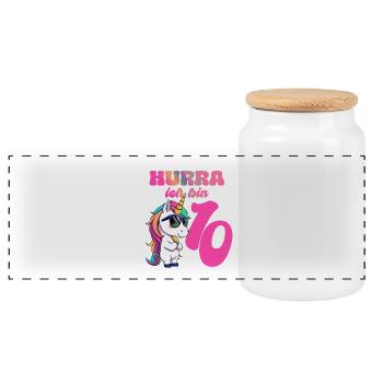 Einhorn - Hurra ich bin 10 - Panorama Keksdose mit Holzdeckel - Weiß - Vorne