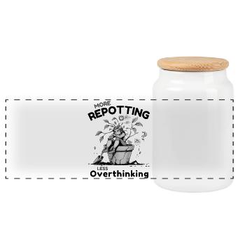 Overthinking? Zeit für’s Umtopfen! - Panorama Keksdose mit Holzdeckel - Weiß - Vorne