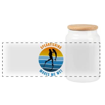 Retro Spearfishing Makes Me Wet Humor Design - Panoramic Cookie Jar with Wooden Lid - white - Front