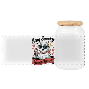 Stay Spooky Sweetheart Retro Cute Halloween Ghost  - Panoramic Cookie Jar with Wooden Lid - white - Front