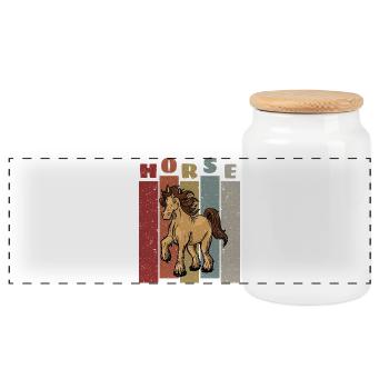 Pferd Motiv Pferdemotiv Retro Vintage Look Horse - Panorama Keksdose mit Holzdeckel - Weiß - Vorne