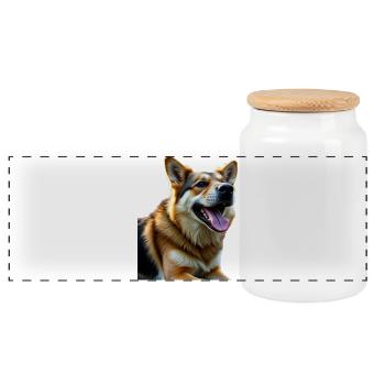 Illustration de portrait de chien vivant - Boîte à biscuits avec couvercle en bois - blanc - Devant