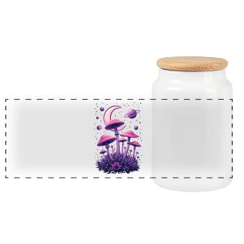 Mystical mushroom galaxy in neon look - Panoramic Cookie Jar with Wooden Lid - white - Front