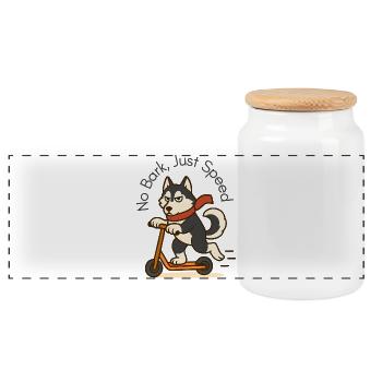 Sassy Husky on Scooter Art - Panoramic Cookie Jar with Wooden Lid - white - Front
