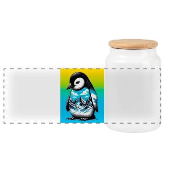 pingouin - Boîte à biscuits avec couvercle en bois - blanc - Devant
