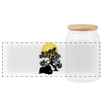 Yellow moon over tree silhouette - Panoramic Cookie Jar with Wooden Lid - white - Front