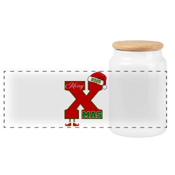 Noël 2025 Merry X Mas Design - Boîte à biscuits avec couvercle en bois - blanc - Devant