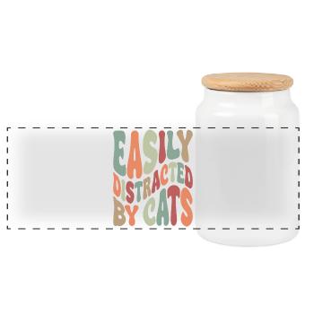 Easily Disctracted By Katzen - Panoramic Cookie Jar with Wooden Lid - white - Front