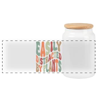 Easily Distracted By Plants Vintage - Panoramic Cookie Jar with Wooden Lid - white - Front