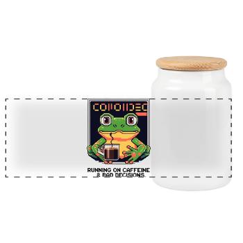 Pixel Frog – Caffeine & Bad Decisions - Panorama Keksdose mit Holzdeckel - Weiß - Vorne