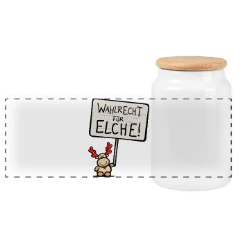 Elch Elmondo fordert das "WAHLRECHT FÜR ELCHE!" - Panorama Keksdose mit Holzdeckel - Weiß - Vorne