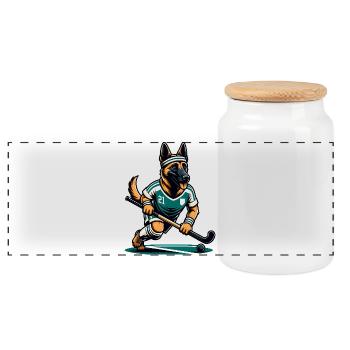 German Shepherd Field Hockey Player Number 21 - Panoramic Cookie Jar with Wooden Lid - white - Front
