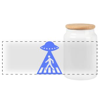 Lustiges UFO Strichmännchen Alien Begegnung  - Panorama Keksdose mit Holzdeckel - Weiß - Vorne