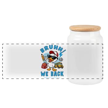 Duck Student Back to School - Panoramic Cookie Jar with Wooden Lid - white - Front