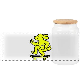 Skater Dog - Panoramic Cookie Jar with Wooden Lid - white - Front