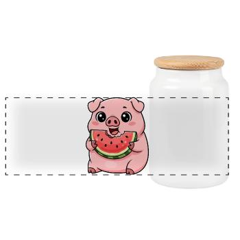 Sweet Pig Melon Summer Fruit Holiday Farm - Panoramic Cookie Jar with Wooden Lid - white - Front