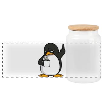 Penguin Coffee Coffee Lover Office Middle Finger - Panoramic Cookie Jar with Wooden Lid - white - Front
