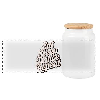 Motivational SleepDance Repeat Text - Panoramic Cookie Jar with Wooden Lid - white - Front