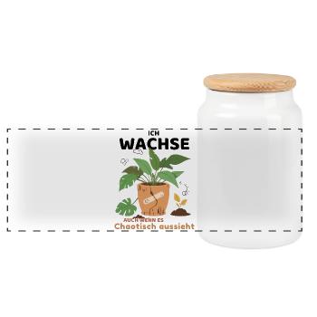 I'm growing, even if it looks messy - Panoramic Cookie Jar with Wooden Lid - white - Front