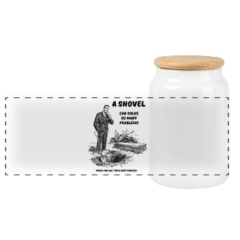 Humoristische Grabrede Illustration - Panorama Keksdose mit Holzdeckel - Weiß - Vorne