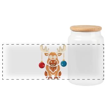 Christmas cartoon moose - Panoramic Cookie Jar with Wooden Lid - white - Front