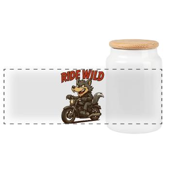 Aventure Loup à moto - Boîte à biscuits avec couvercle en bois - blanc - Devant