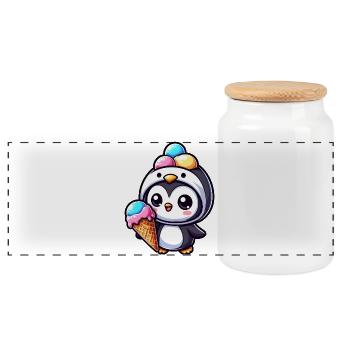 Lustiger Pinguin mit Eiskrem süß Cartoon Sommer - Panoramic Cookie Jar with Wooden Lid - white - Front