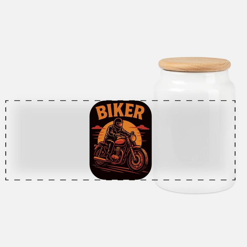 Biker stilvolle Motorradfahrer Illustration - Panorama Keksdose mit Holzdeckel - Weiß