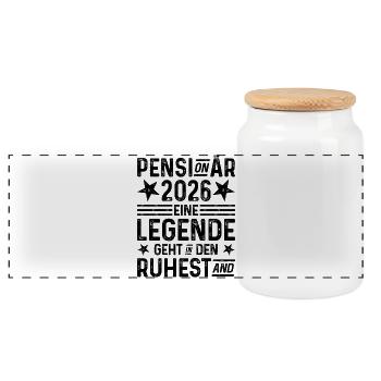Retiree 2026: A legend retires - Panoramic Cookie Jar with Wooden Lid - white - Front