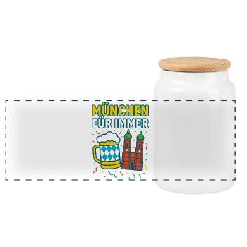 München für immer Bier und Skyline - Panorama Keksdose mit Holzdeckel - Weiß - Vorne