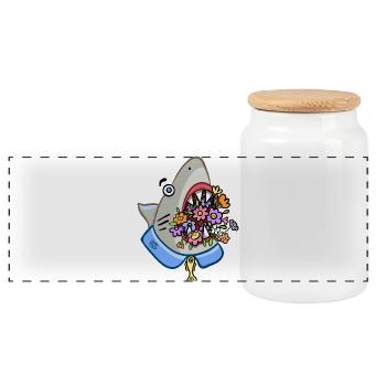 requin avec bouquet floral dans ses mâchoires - Boîte à biscuits avec couvercle en bois - blanc - Devant