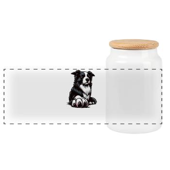 Parlez à la patte Border Collie Hütehund Collie - Boîte à biscuits avec couvercle en bois - blanc - Devant