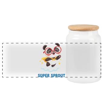 Cute Super Sprout Panda with Cap - Panoramic Cookie Jar with Wooden Lid - white - Front