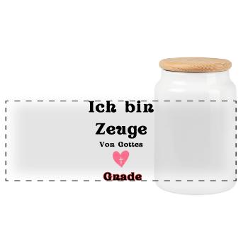 Herz mit Kreuz und Gnade Schriftzug - Panorama Keksdose mit Holzdeckel - Weiß - Vorne