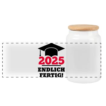 Doctoral Hat 2025 Finally Finished Gift Students - Panoramic Cookie Jar with Wooden Lid - white - Front