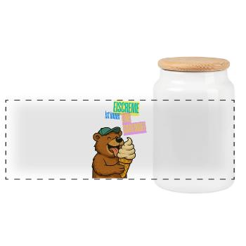 Bär Eiscreme Comic - Panoramic Cookie Jar with Wooden Lid - white - Front