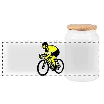 Neon Wheel Silhouette Cyclist - Panoramic Cookie Jar with Wooden Lid - white - Front