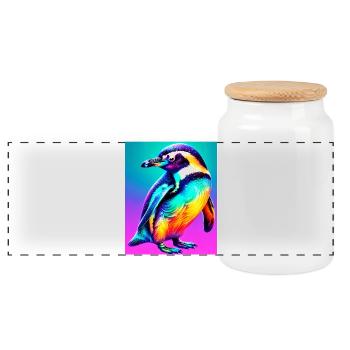 penguin - Panoramic Cookie Jar with Wooden Lid - white - Front