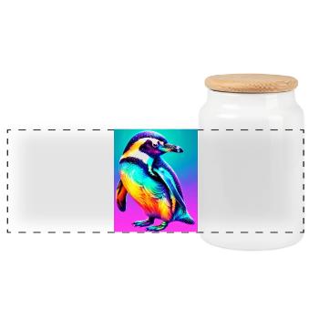 Pinguin - Panorama Keksdose mit Holzdeckel - Weiß - Vorne