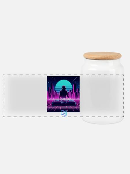 DJ Neon Skyline - Panorama Keksdose mit Holzdeckel - Weiß