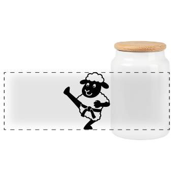 Karaté Mouton - Boîte à biscuits avec couvercle en bois - blanc - Devant