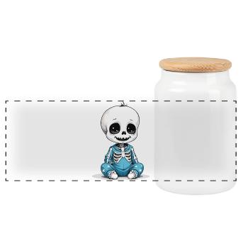 Skelettbaby in blauer Pyjama - Panorama Keksdose mit Holzdeckel - Weiß - Vorne
