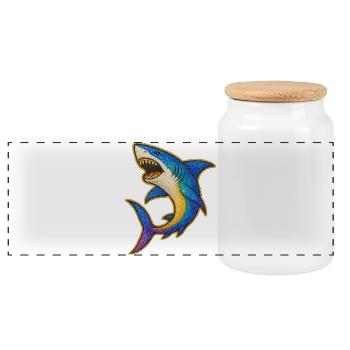 Shark | Rainbow Shark Patch Art - Panoramic Cookie Jar with Wooden Lid - white - Front